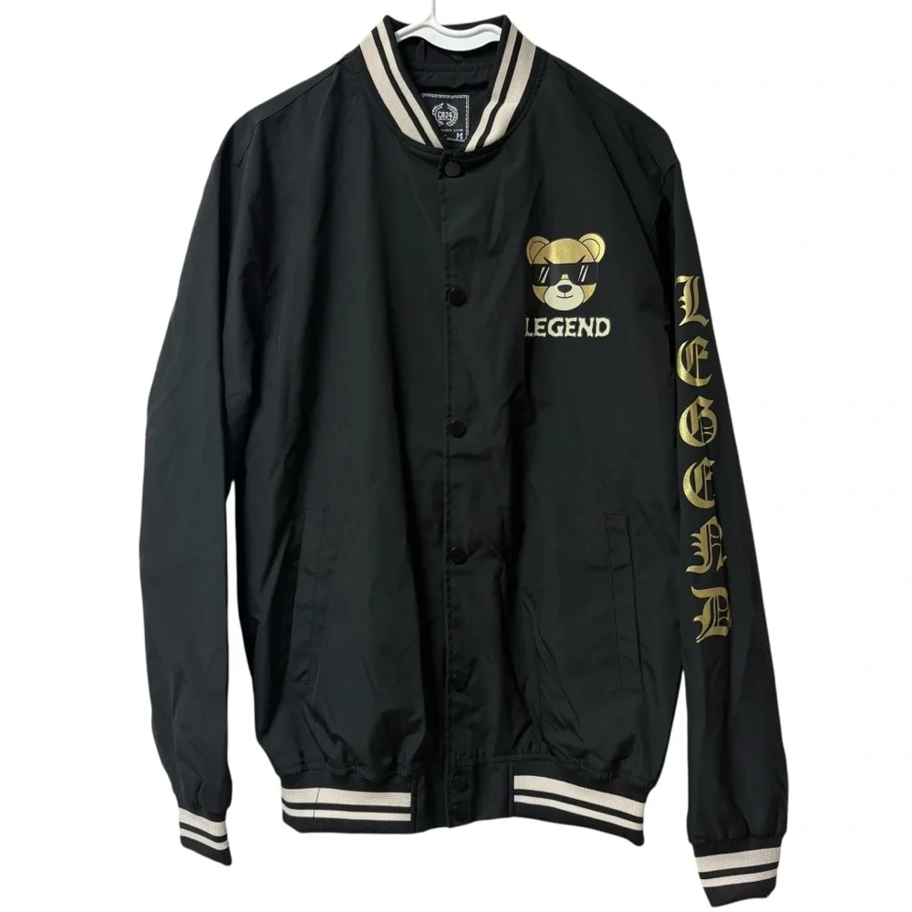 CR-24 Chrome Edge Bordo Cromato Black Gold Bomber Varsity Streetwear Jacket Med